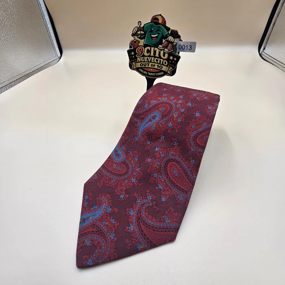 Pierre Cardin Mens Silk Paisley Necktie Burgundy Blue Formal Business Tie